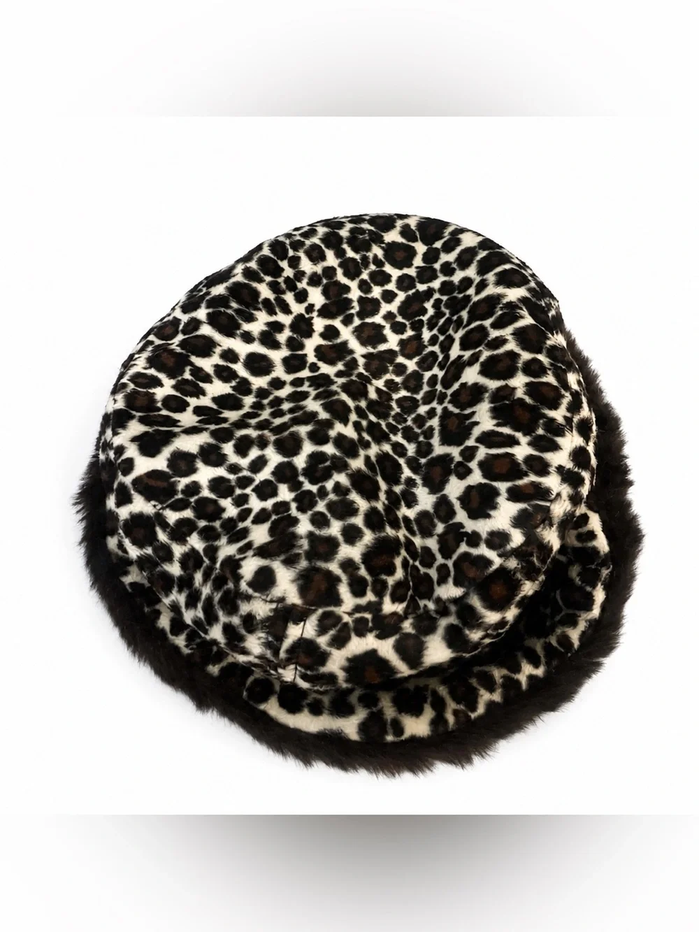 Vintage Brown & Leopard Faux Fur Bucket Hat